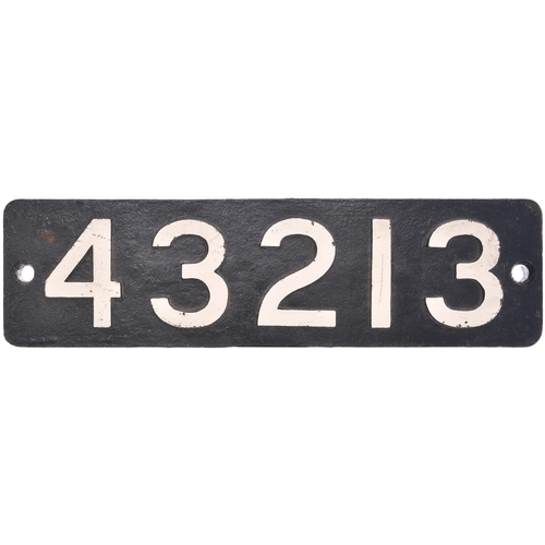 130 - A smokebox numberplate, 43213, from a Midland Railway 1873 Class 0-6-0 No 1886 built by Neilson Reid... 