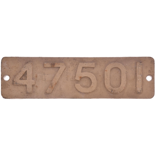 132 - A smokebox numberplate, 47501, from a LMS Class 3F 0-6-0T No 16584 built by Vulcan Foundry, Works No... 