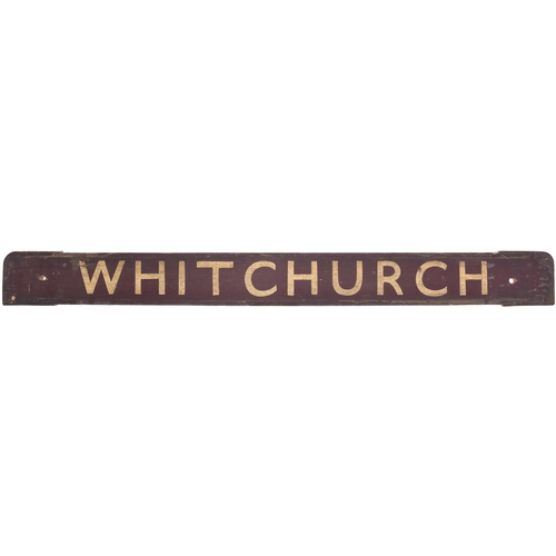 142 - A small carriage board, WHITCHURCH-CREWE, used on local services. Painted wood, length 32