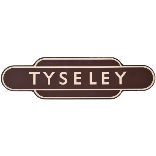 147 - A BR(W) totem sign, TYESLEY, (f/f), the station south of Birmingham Snow Hill, close to the loco she... 