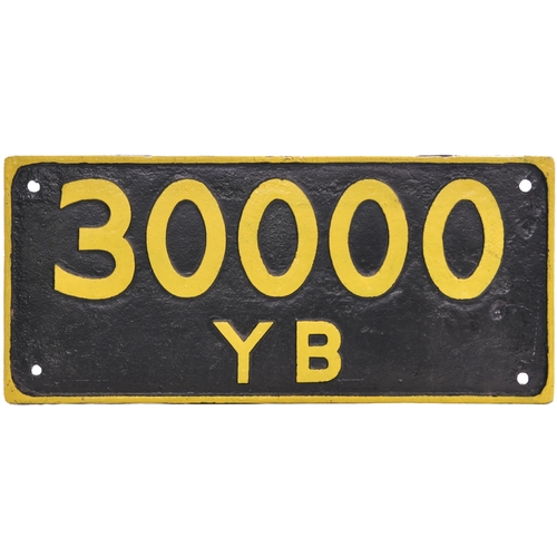 149 - An Indian Railways cabside numberplate, 30000 YB, from a metre gauge Class YB pacific built by Vulca... 