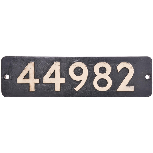 152 - A smokebox numberplate, 44982, from a LMS Class 5 4-6-0 No 4982 built at Horwich in 1946, becoming B... 