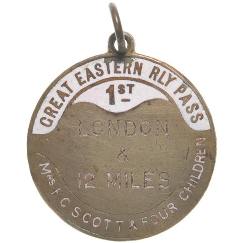 153 - A Great Eastern Railway pass, GREAT EASTERN RAILWAY, 1ST LONDON & TWELVE MILES. MRS F.C. SCOTT & FOU... 