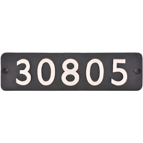 178 - A smokebox numberplate, 30805, from the Southern Railway N15 King Arthur Class 4-6-0, SIR CONSTANTIN... 