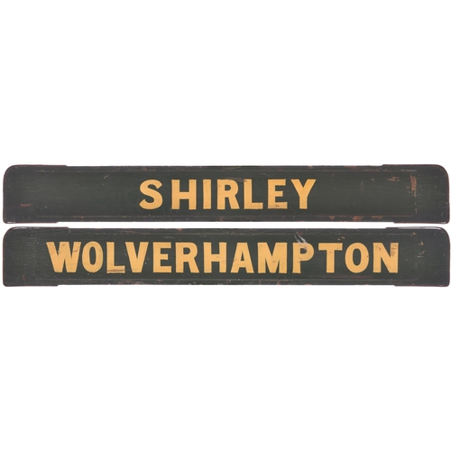 203 - A small carriage board, SHIRLEY-WOLVERHAMPTON, used on local trains, possibly DMUs, via Snow Hill. P... 