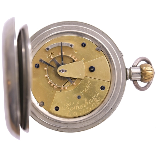 204 - A GWR pocket watch by Rotherhams, the face marked with the company initials, the back engraved GWR 1... 