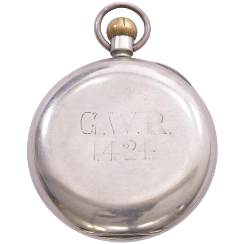 204 - A GWR pocket watch by Rotherhams, the face marked with the company initials, the back engraved GWR 1... 