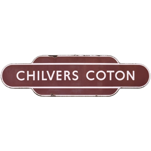 208 - A BR(M) totem sign, CHILVERS COTON, (f/f), from the Coventry to Nuneaton route. Excellent colour and... 