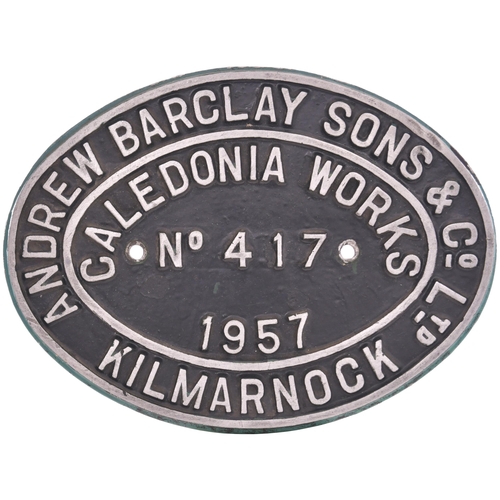 211 - A worksplate, ANDREW BARCLAY, 417, 1957, from a standard gauge 0-4-0 diesel mechanical locomotive ne... 