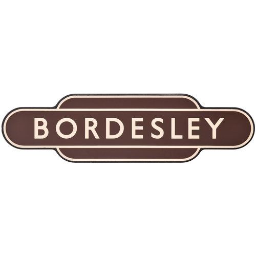 215 - A BR(W) totem sign, BORDESLEY, (f/f), the first station south of Birmingham Snow Hill. Excellent col... 