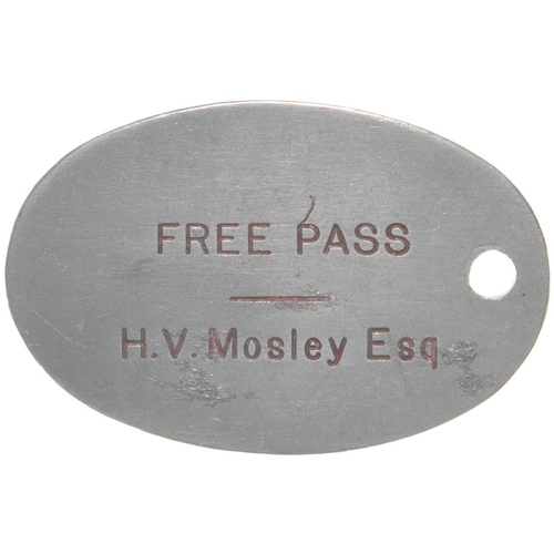 226 - A directors pass, WESTON, CLEVEDON & PORTISHEAD RAILWAY, No 43, FREE PASS, H V MOSELEY ESQ, engraved... 