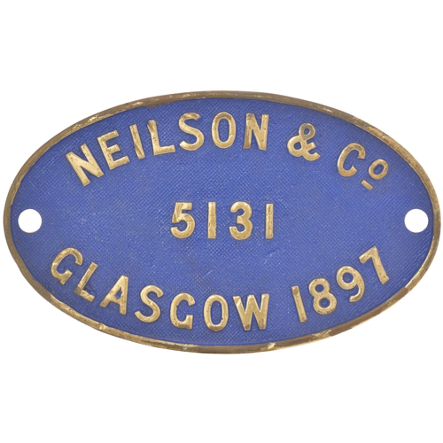 228 - A worksplate, NEILSON & Co, 5131, 1897, from a 3ft 6ins gauge 4-6-0 built for Cape Government Railwa... 