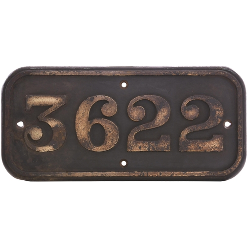 241 - A GWR cabside numberplate, 3622, from a 8750 Class 0-6-0PT built at Swindon in May 1939. A long time... 