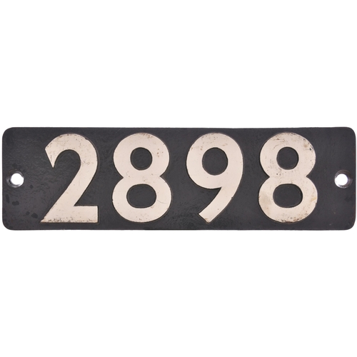 254 - A smokebox numberplate, 2898, from a GWR 2800 Class 2-8-0 built at Swindon in November 1938. Allocat... 