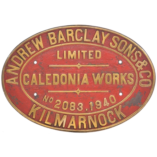 256 - A worksplate, ANDREW BARCLAY, 2083, 1940, from a standard gauge 0-4-0ST new to the Royal Arsenal at ... 