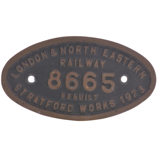 263 - A worksplate, LONDON & NORTH EASTERN RAILWAY, 8665, REBUILT STRATFORD WORKS 1923, from a LNER J68 Cl... 