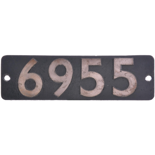 268 - A smokebox numberplate, 6955, from a GWR 4900 Hall Class 4-6-0 LYDCOTT HALL, built at Swindon in Mar... 