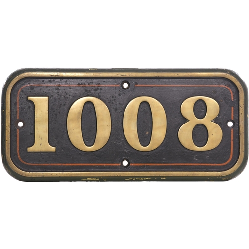 273 - A GWR cabside numberplate, 1008, from the 1000 County Class 4-6-0 COUNTY OF CARDIGAN built at Swindo... 