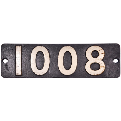 274 - A smokebox numberplate, 1008, from the GWR 1000 County Class 4-6-0 COUNTY OF CARDIGAN. The front rep... 