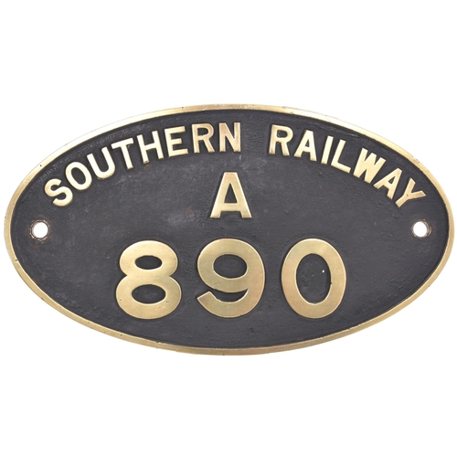 277 - A cabside numberplate, SOUTHERN RAILWAY, A890, from a loco built by the SR at Ashford and ex-works 1... 