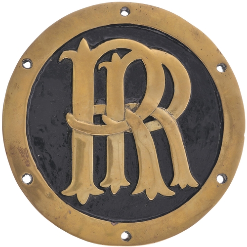 281 - A Rhodesian Railway smokebox roundel, featuring the RR monogram. Cast brass, 10¾