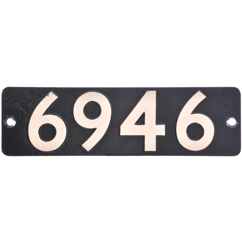 283 - A smokebox numberplate, 6946, from a GWR 4900 Hall Class 4-6-0 built at Swindon in December 1942 and... 