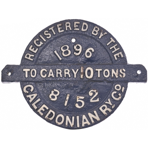 300 - A Caledonian Railway wagon registration plate, 8152, 1896, 10 TONS, the larger size, 10¼