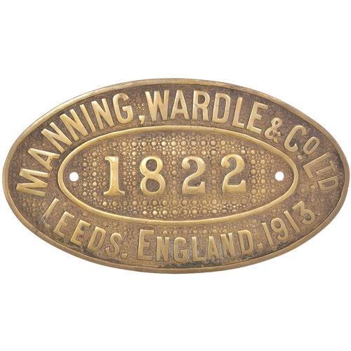 308 - A worksplate, MANNING WARDLE, LEEDS, ENGLAND, 1822, 1913, from a 5ft 6ins gauge 0-6-0ST, one of seve... 