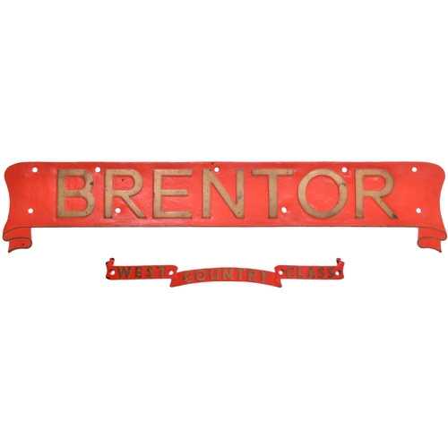 311 - A locomotive nameplate, BRENTOR and its WEST COUNTRY CLASS scroll from (SR) Bulleid light pacific 4-... 