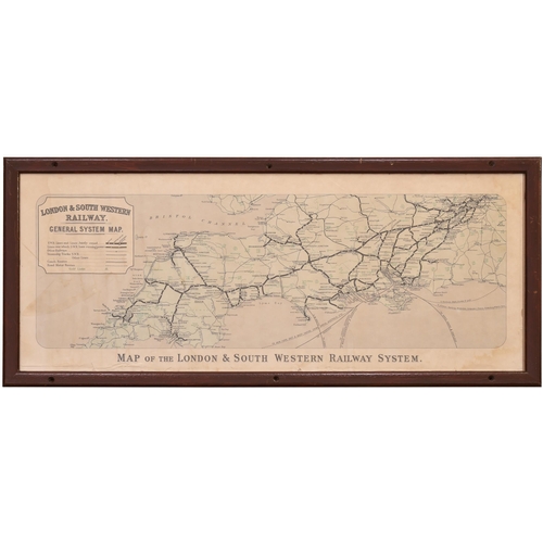 321 - An LSWR carriage map, showing the complete system, some staining and edge wear, original frame, with... 