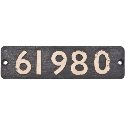 324 - A smokebox numberplate, 61980, from a LNER K3 Class 2-6-0 No 3820 built at Darlington in December 19... 