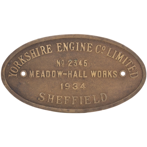 325 - A worksplate, YORKSHIRE ENGINE Co, 2345, 1934, from a standard gauge 0-4-0ST new to Steel Peech & To... 