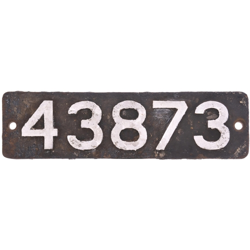 334 - A smokebox numberplate, 43873, from a Midland Railway 3835 Class 0-6-0 No 3873 built at Derby in 191... 