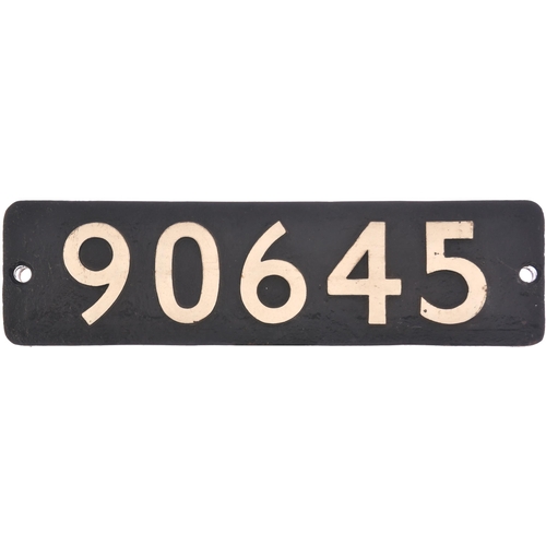 341 - A smokebox numberplate, 90645, from a War Department Austerity 2-8-0 built to Ministry of Supply ord... 