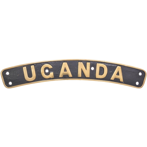 349 - A locomotive nameplate, UGANDA, from a LMS Jubilee Class 4-6-0 No 5636 built at Crewe in 1934 and na... 