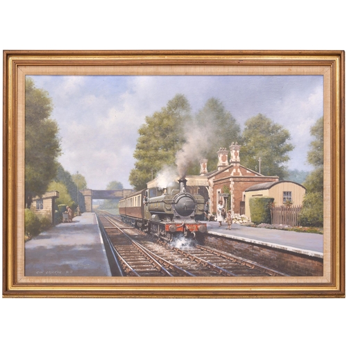 350 - An original painting, DYMOCK STATION, by Don Brecon, a scene of a pannier tank 3609 calling at the c... 