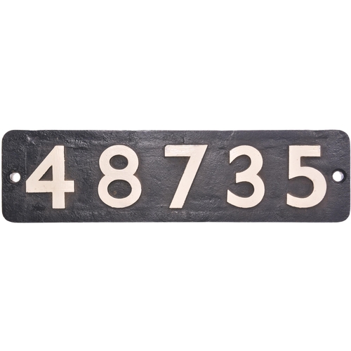 353 - A smokebox numberplate, 48735, from a Stanier type 8F 2-8-0 built to LNER order at Darlington, Works... 