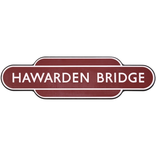 354 - A BR(M) totem sign, HAWARDEN BRIDGE, (h/f), from the Dee Marsh Junction to Wrexham route. Excellent ... 