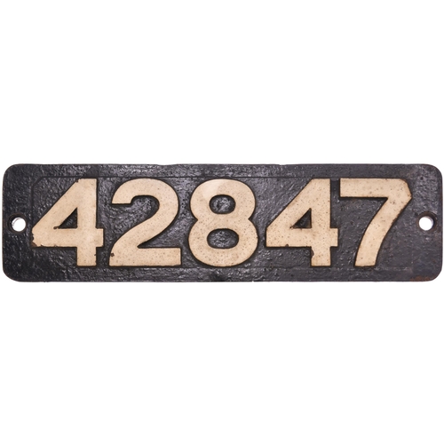 357 - A smokebox numberplate, 42847, from a LMS Class 4 2-6-0 No 13147 built at Horwich in 1930, renumbere... 