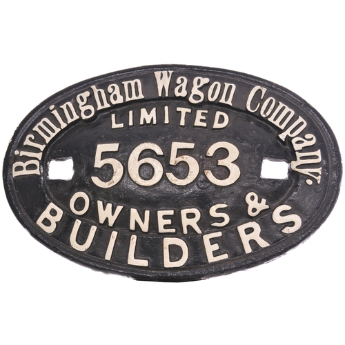 372 - A wagonplate, BIRMINGHAM WAGON COMPANY LIMITED, OWNERS & BUILDERS, 5653, cast iron, 13