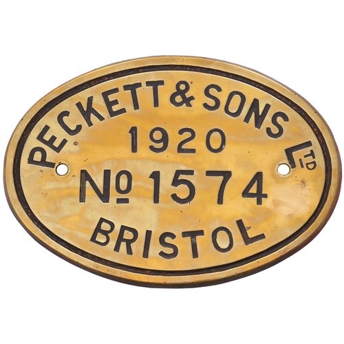 375 - A worksplate, PECKETT 1574, 1920, together with its matching numberplate, No 9, from a standard gaug... 