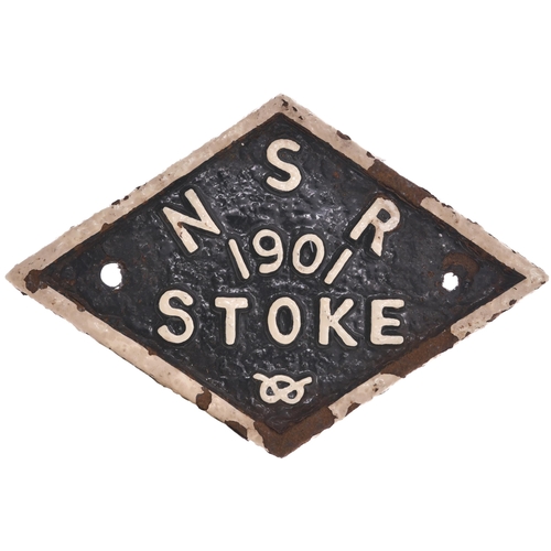 378 - A North Staffordshire Railway wagonplate, N.S.R. 1901, STOKE, with knot emblem, diamond shape, cast ... 