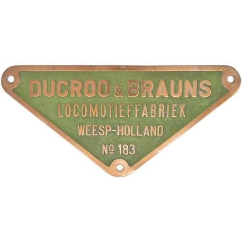 379 - A worksplate, DUCROO & BRAUNS, 183, from a 70cm gauge 0-4-0T built in 1929 which went to the Palm Oi... 