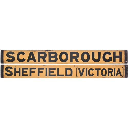 386 - A small carriage board, SHEFFIELD VICTORIA-SCARBOROUGH, painted wood, length 32¾