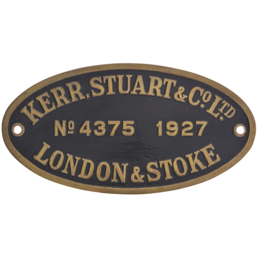 387 - A worksplate, KERR STUART, 4375, 1927, from a LMS Class 4F 0-6-0 No 4347 which became BR 44347. A lo... 