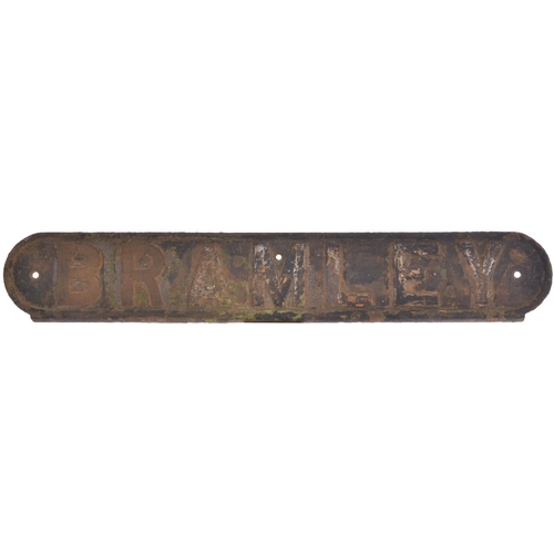 403 - An LNER seatback plate, BRAMLEY, from the GNR Leeds to Bradford route. The station closed in 1966. C... 