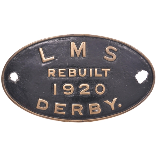 404 - A worksplate, LMS REBUILT DERBY, 1920, from an unidentified Midland Railway loco. Cast brass, 10½