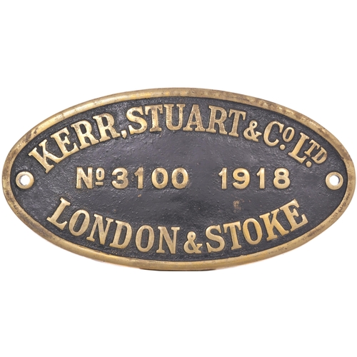 416 - A worksplate, KERR STUART, 3100, 1918, from a standard gauge 0-6-0 side tank, the first of Kerr Stua... 