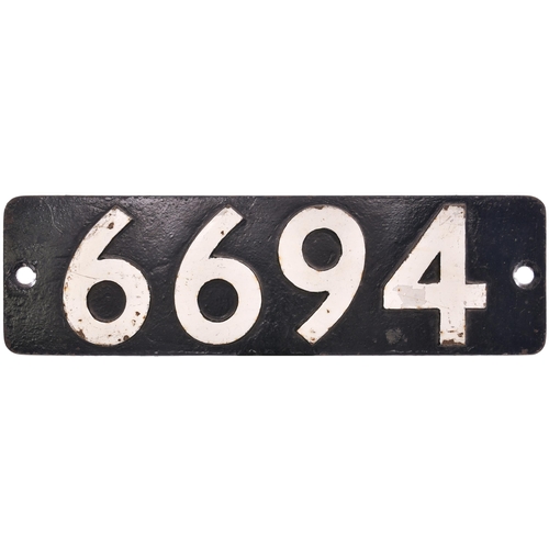 420 - A smokebox numberplate, 6694, from a GWR 5600 Class built by Armstrong Whitworth, Works No 982, in O... 