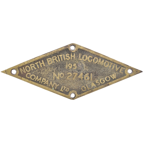 426 - A worksplate, NORTH BRITISH LOCOMOTIVE Co, 27461, 1955, from an East African Railways metre gauge Cl... 